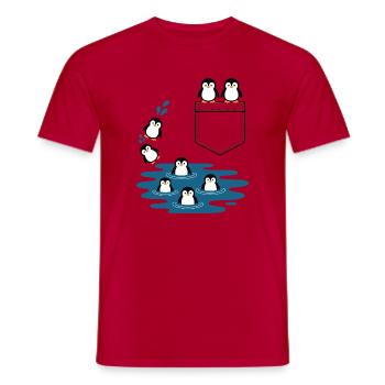 Penguin Jump Into The Water Pocket Design - Men's T-Shirt - red - Front - AI Model Male 178 dark (178cm)