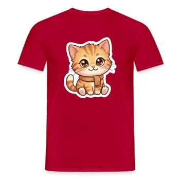 Gemütliches orangefarbenes Kätzchen im Schal - Männer T-Shirt - Rot - Vorne - AI Model Male 178 dark (178cm)
