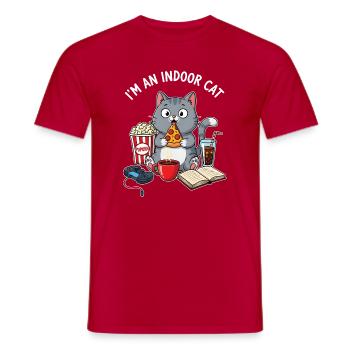 Indoor Cat - Lustige Katze Gamer & Pizza Design - Männer T-Shirt - Rot - Vorne - AI Model Male 178 dark (178cm)