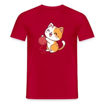 Chaton joyeux et pelote rouge - T-shirt homme - rouge - Devant - AI Model Male 178 dark (178cm)