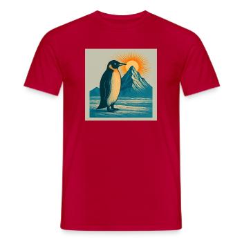 Pinguin im Sonnenaufgang am Bergmeer - Männer T-Shirt - Rot - Vorne - AI Model Male 178 dark (178cm)