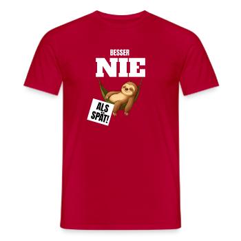 Better never than late sloth in hammocks - Men's T-Shirt - red - Front - AI Model Male 178 dark (178cm)
