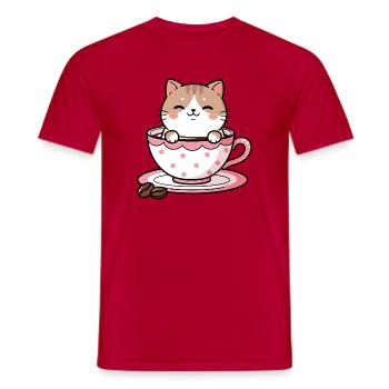 Gemütliche Katze in rosa Teetasse - Männer T-Shirt - Rot - Vorne - AI Model Male 178 dark (178cm)