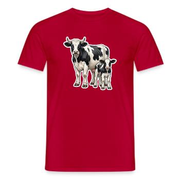 Vache Holstein avec veau – Conception de la vie agricole - T-shirt homme - rouge - Devant - AI Model Male 178 dark (178cm)