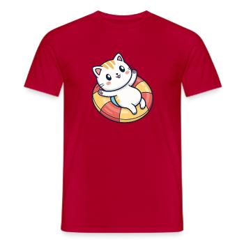Cute cat on lifebuoy - Men's T-Shirt - red - Front - AI Model Male 178 dark (178cm)