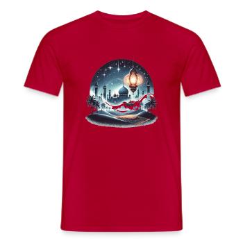 Moonlit night over Islamic skyline - Men's T-Shirt - red - Front - AI Model Male 178 dark (178cm)