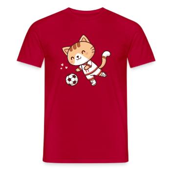 Bezaubernde Fußballer-Katze - Männer T-Shirt - Rot - Vorne - AI Model Male 178 dark (178cm)