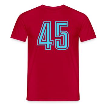 45 - Men's T-Shirt - red - Front - AI Model Male 178 dark (178cm)