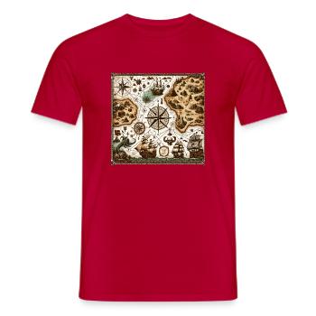 Pirate Sea: Antiquarian Map Art - Men's T-Shirt - red - Front - AI Model Male 178 dark (178cm)
