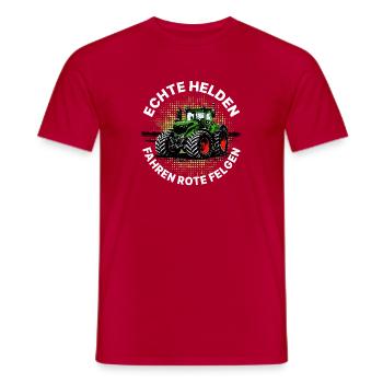 Les vrais héros conduisent des jantes rouges – vert tracteur - T-shirt homme - rouge - Devant - AI Model Male 178 dark (178cm)