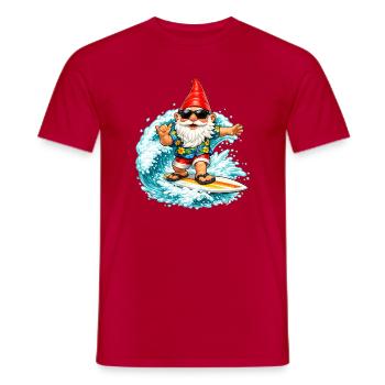 Nain de jardin surfeur sur la vague - T-shirt homme - rouge - Devant - AI Model Male 178 dark (178cm)