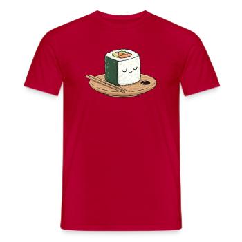 Kawaii sushi on wooden plate with chopsticks - Men's T-Shirt - red - Front - AI Model Male 178 dark (178cm)