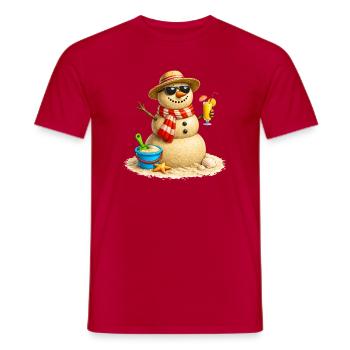 Bonhomme de neige de sable sur la plage avec cocktail - T-shirt homme - rouge - Devant - AI Model Male 178 dark (178cm)