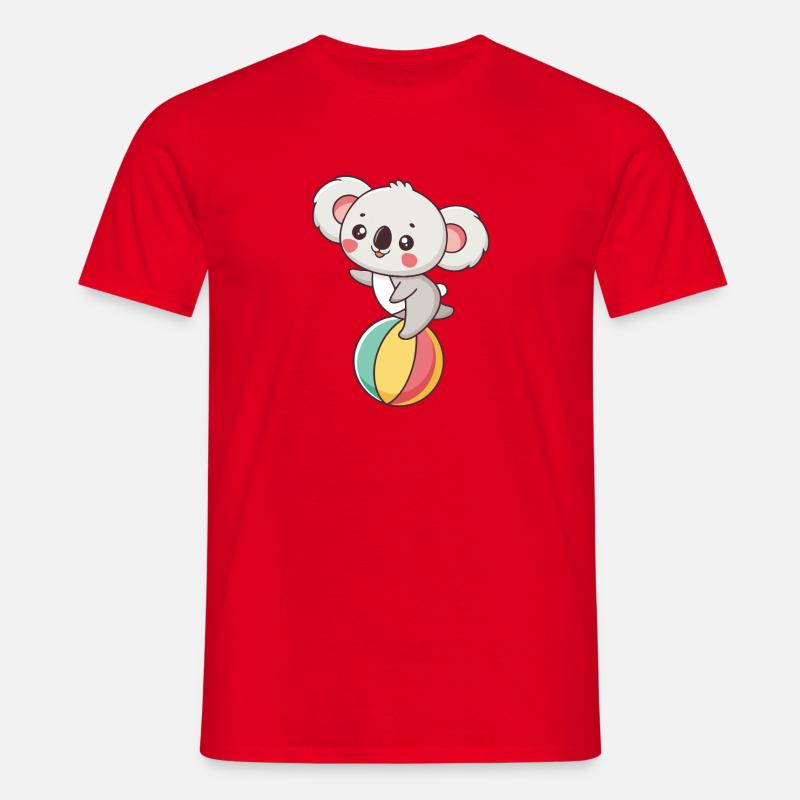 Koala auf regenbogenfarbenem Ball - Männer T-Shirt - Rot