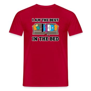 Meilleur t-shirt cartoon in the bed - T-shirt homme - rouge - Devant - AI Model Male 178 dark (178cm)