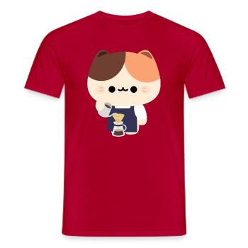 Kawaii Cat Barista Coffee Portrait - Men's T-Shirt - red - Front - AI Model Male 178 dark (178cm)