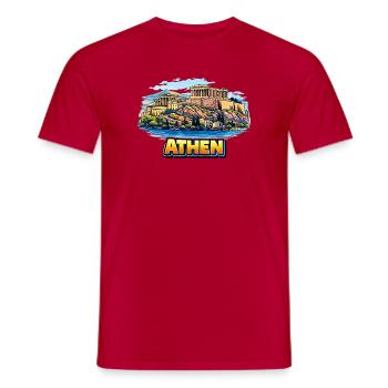Illustration de l’île de l’Acropole d’Athènes - T-shirt homme - rouge - Devant - AI Model Male 178 dark (178cm)