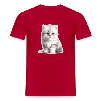 Portrait du chaton duveteux - T-shirt homme - rouge - Devant - AI Model Male 178 dark (178cm)