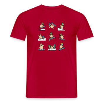 Snowboard Pug Funny Winter Dog Fun - Men's T-Shirt - red - Front - AI Model Male 178 dark (178cm)