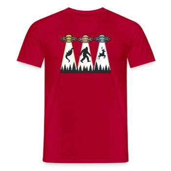 Alien Abduction Bigfoot Loch Ness Funny UFO - Men's T-Shirt - red - Front - AI Model Male 178 dark (178cm)