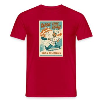 Faites un tour par ici | Wok pan rétro - T-shirt homme - rouge - Devant - AI Model Male 178 dark (178cm)