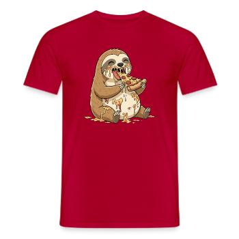 Cute Sloth Cartoon Pizza Salami Clumsy - Men's T-Shirt - red - Front - AI Model Male 178 dark (178cm)