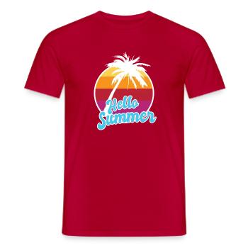 Hello Summer Retro Sunset Palm Art - Men's T-Shirt - red - Front - AI Model Male 178 dark (178cm)