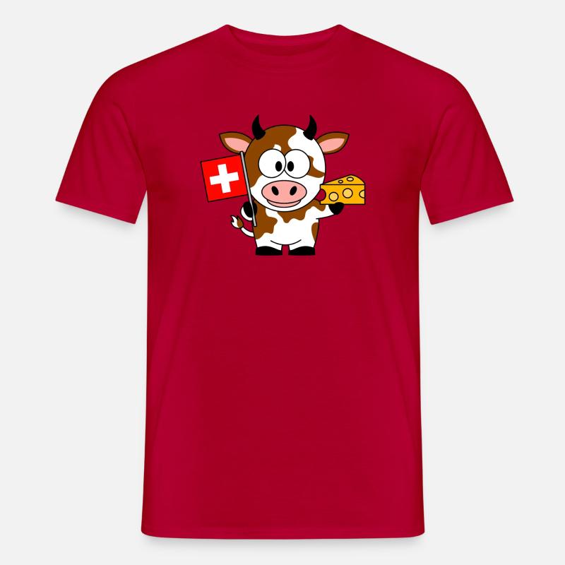 Kuh mit Schweizer Flagge Käse - Männer T-Shirt - Rot