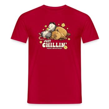 Just Chillin' Possum and Capybara - Men's T-Shirt - red - Front - AI Model Male 178 dark (178cm)
