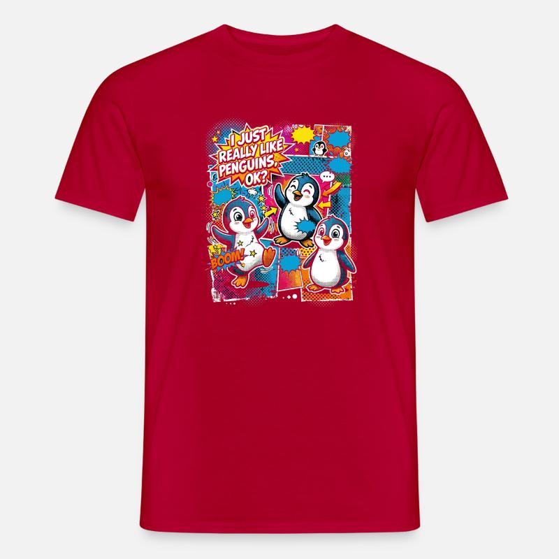 Penguin Pop Art Comic Collage - Men’s T-shirt - red