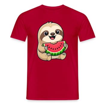 Dessin animé drôle, melon paresseux d’été avec des fruits mignons - T-shirt homme - rouge - Devant - AI Model Male 178 dark (178cm)