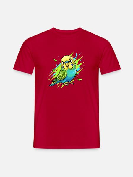 Neon Wellensittich Farbexplosion - Männer T-Shirt - Rot