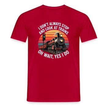 Je ne m’arrête pas toujours pour regarder les trains - T-shirt homme - rouge - Devant - AI Model Male 178 dark (178cm)