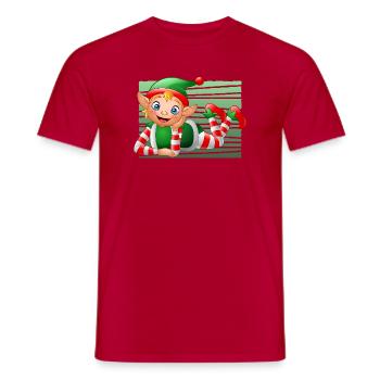 Cute Christmas Elf Character Green Holiday Art - Männer T-Shirt - Rot - Vorne - AI Model Male 178 dark (178cm)