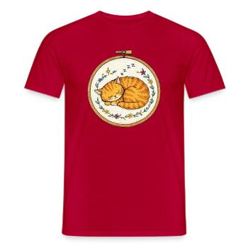 Sleeping Cat in Floral Circle - Men's T-Shirt - red - Front - AI Model Male 178 dark (178cm)