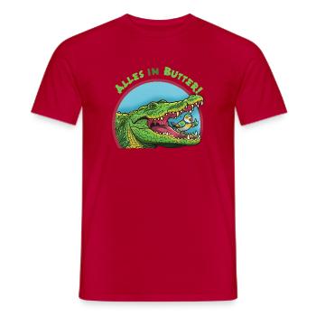 Alligator and bird: Everything is fine! - Men's T-Shirt - red - Front - AI Model Male 178 dark (178cm)