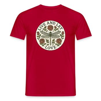 Live and Let Love Dragonfly Circle - Men's T-Shirt - red - Front - AI Model Male 178 dark (178cm)
