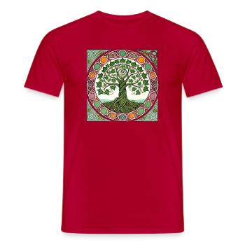 Vitrail circulaire de l’Arbre de Vie - T-shirt homme - rouge - Devant - AI Model Male 178 dark (178cm)