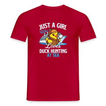 Girl Loves Duck Hunting At Sea Funny Duck - Men's T-Shirt - red - Front - AI Model Male 178 dark (178cm)