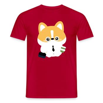 Corgi en cravate avec tasse de café - T-shirt homme - rouge - Devant - AI Model Male 178 dark (178cm)