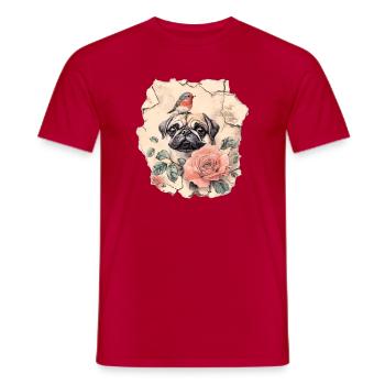 Pug with robins - Men's T-Shirt - red - Front - AI Model Male 178 dark (178cm)