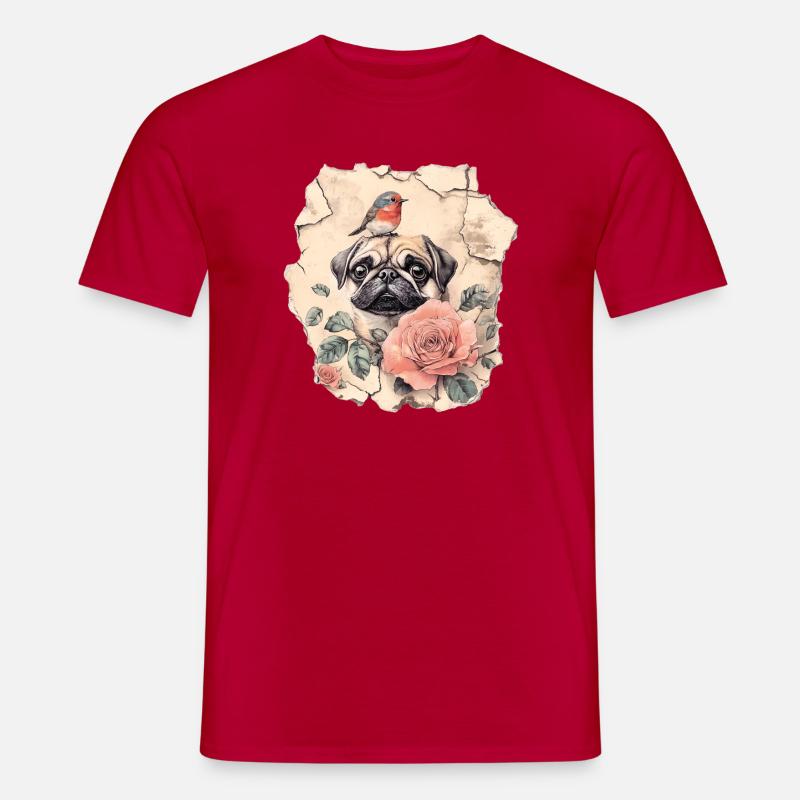 Pug ja punarinnat - Miesten T-paita - punainen