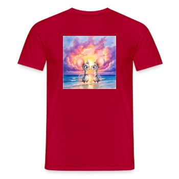 Little mice at sunset on the beach - Men's T-Shirt - red - Front - AI Model Male 178 dark (178cm)
