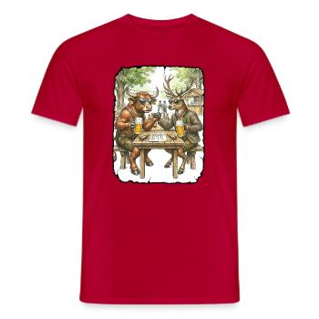 Stier Hirsch Biergarten - Männer T-Shirt - Rot - Vorne - AI Model Male 178 dark (178cm)
