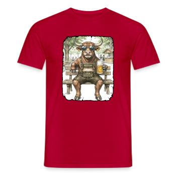 Stier Bulle Biergarten - Männer T-Shirt - Rot - Vorne - AI Model Male 178 dark (178cm)