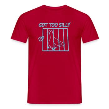 Vogel im Käfig mit dem Text Wurde zu dumm - Männer T-Shirt - Rot - Vorne - AI Model Male 178 dark (178cm)