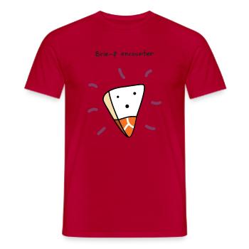 Brie-f Encounter Funny Cheese Pun Cartoon Design - Men's T-Shirt - red - Front - AI Model Male 178 dark (178cm)