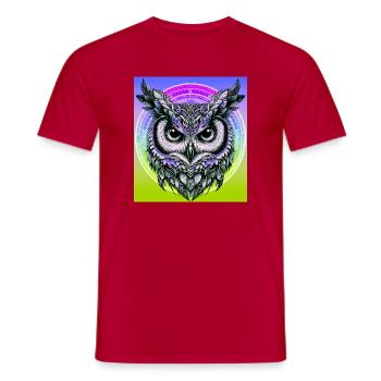 Eule - Männer T-Shirt - Rot - Vorne - AI Model Male 178 dark (178cm)