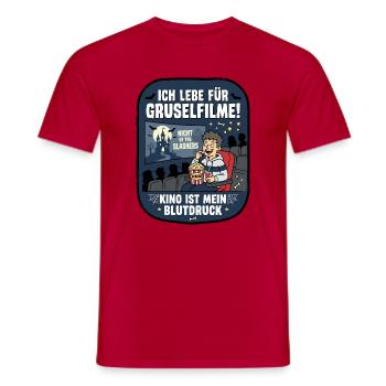 Ich lebe für Gruselfilme Humor - Männer T-Shirt - Rot - Vorne - AI Model Male 178 dark (178cm)