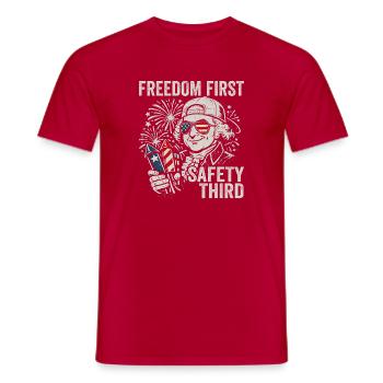 Liberté en premier, sécurité troisième – Jo - T-shirt homme - rouge - Devant - AI Model Male 178 dark (178cm)